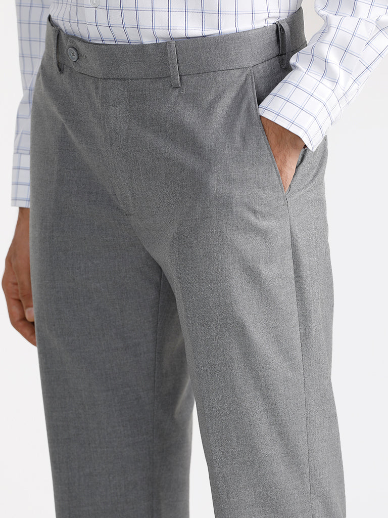 Buy WES Formals Grey Self-Patterned Relaxed Fit Trousers from Westside